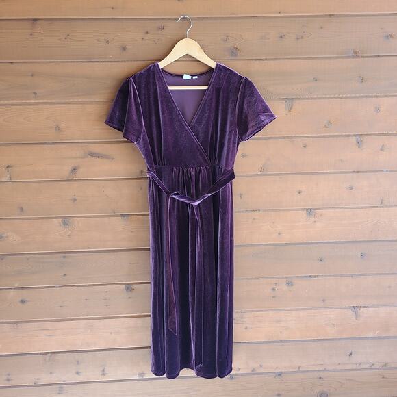 Gap Velvet Faux Wrap Matnerity Dress Small Vamp Red Tie Waist Fall Short Sleeve - Picture 2 of 4